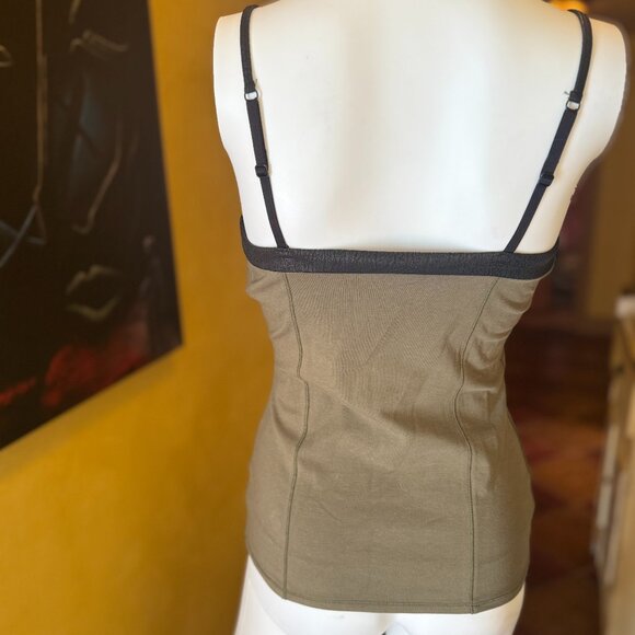 Y2K Express “Best Loved Cami” Olive Green with Faux Leather Trim – Size S - Picture 2 of 9